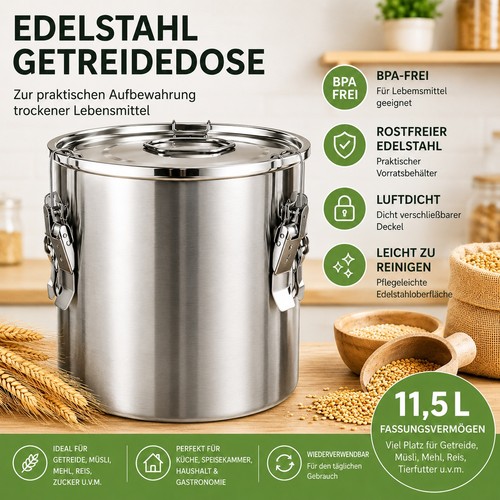 Edelstahl getreidedose 5l - edelstahl,
